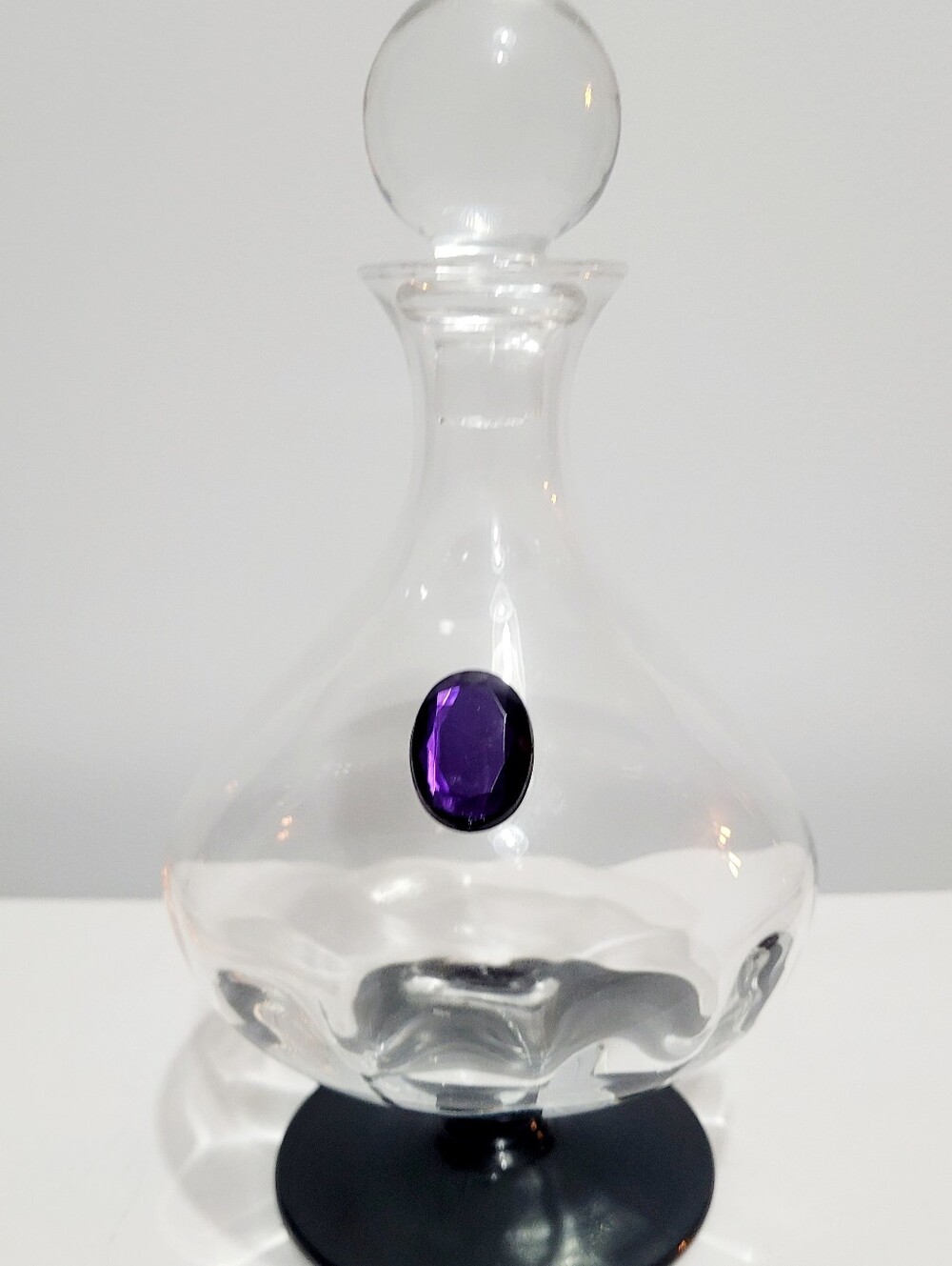 Vintage Art Deco Style Clear Glass Footed Decanter with Stopper - Purple Gem Acc